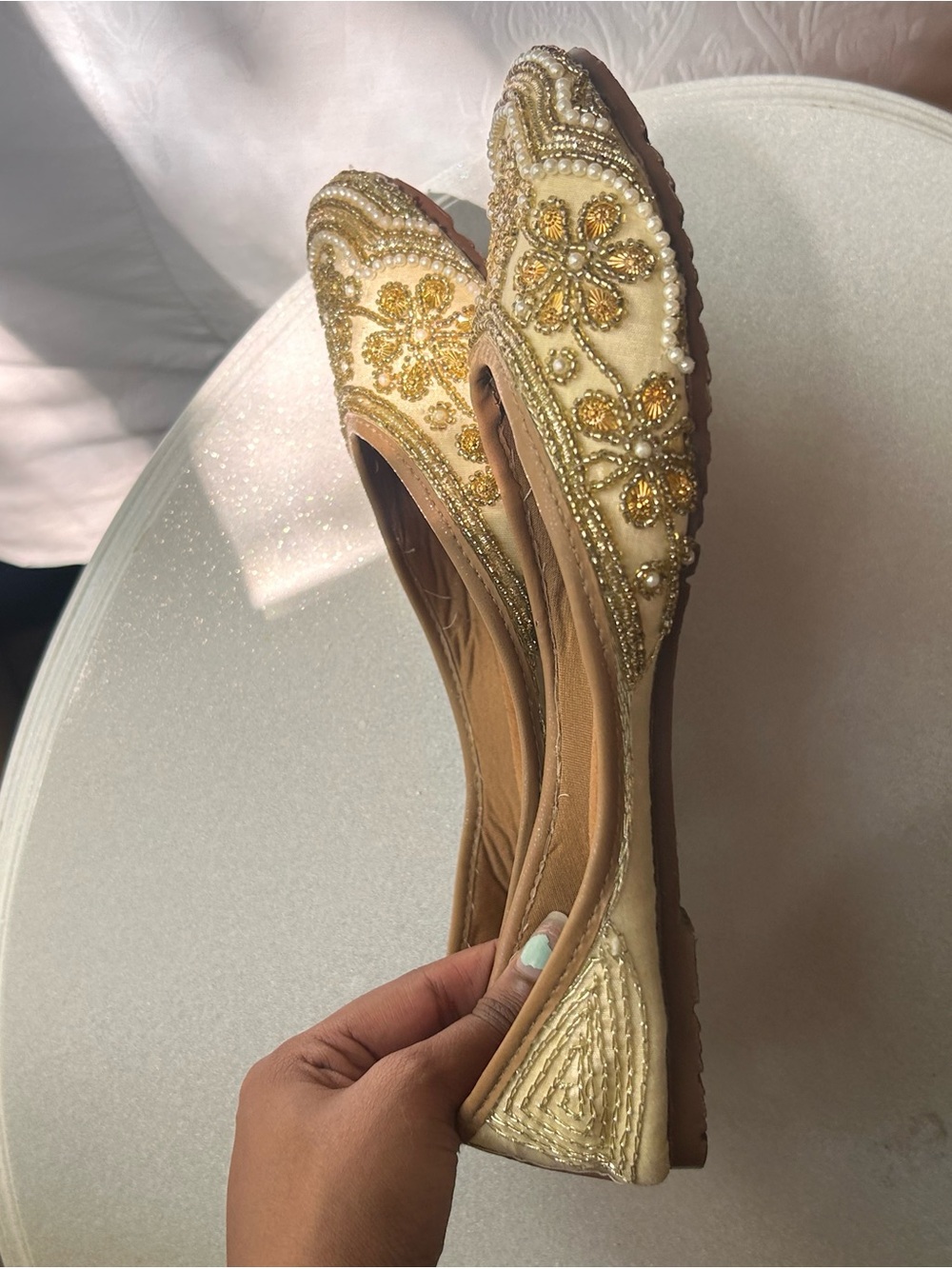 Embellished Cream & Gold Women's Ballet Flats